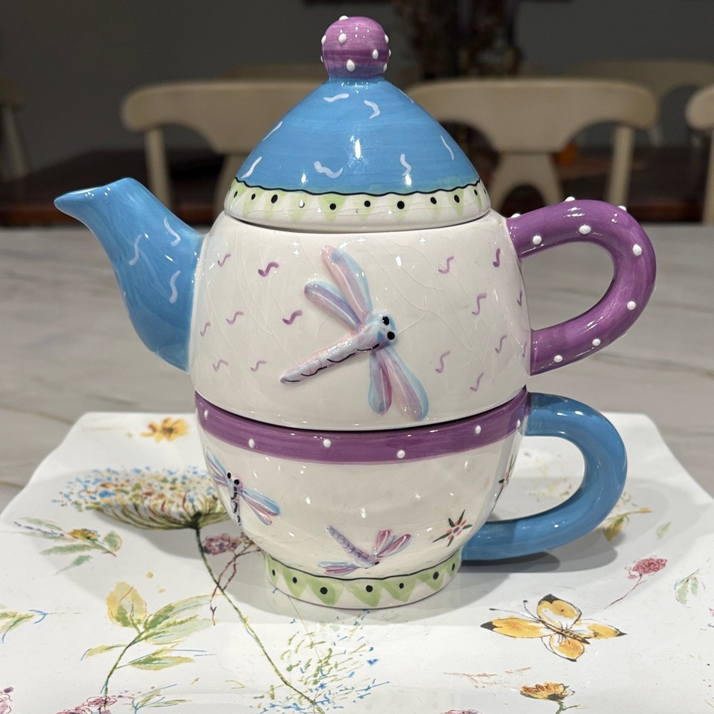 Bella Casa Colorful Dragonfly Teapot Set